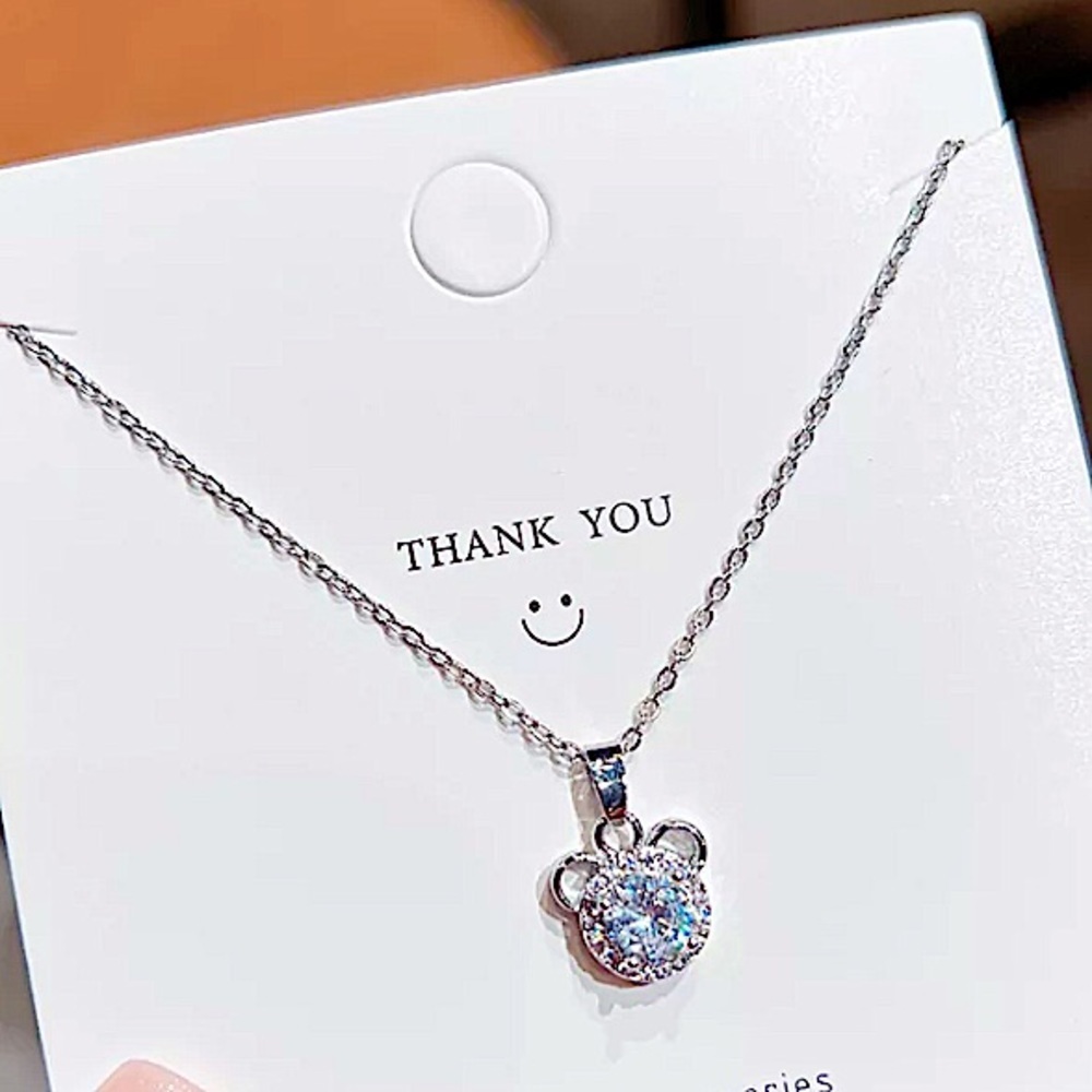 Disney Mickey Mouse Sterling Silver Crystal Charm Pendant Necklace